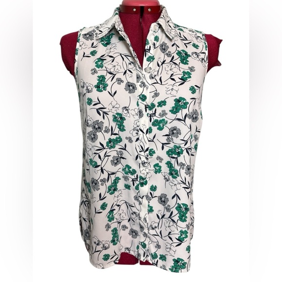 Cleo Petites sleeveless blouse hidden placket collar side slits - Picture 2 of 7